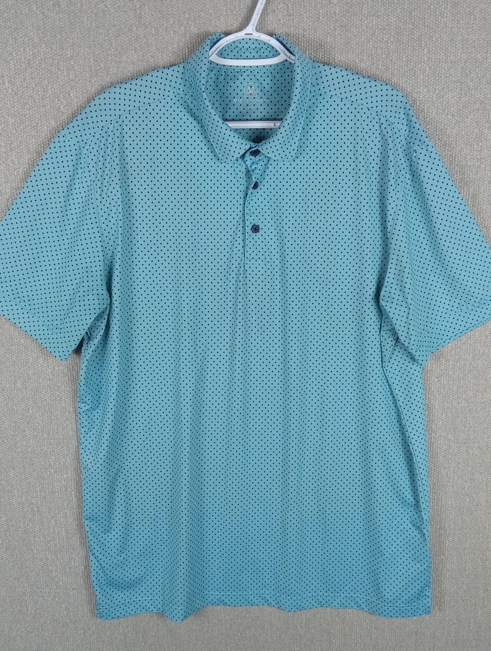 Mizzen+Main Versa Polo Shirt Mens XL Blue Polka Dot Trim Fit Short Sleeve Golf
